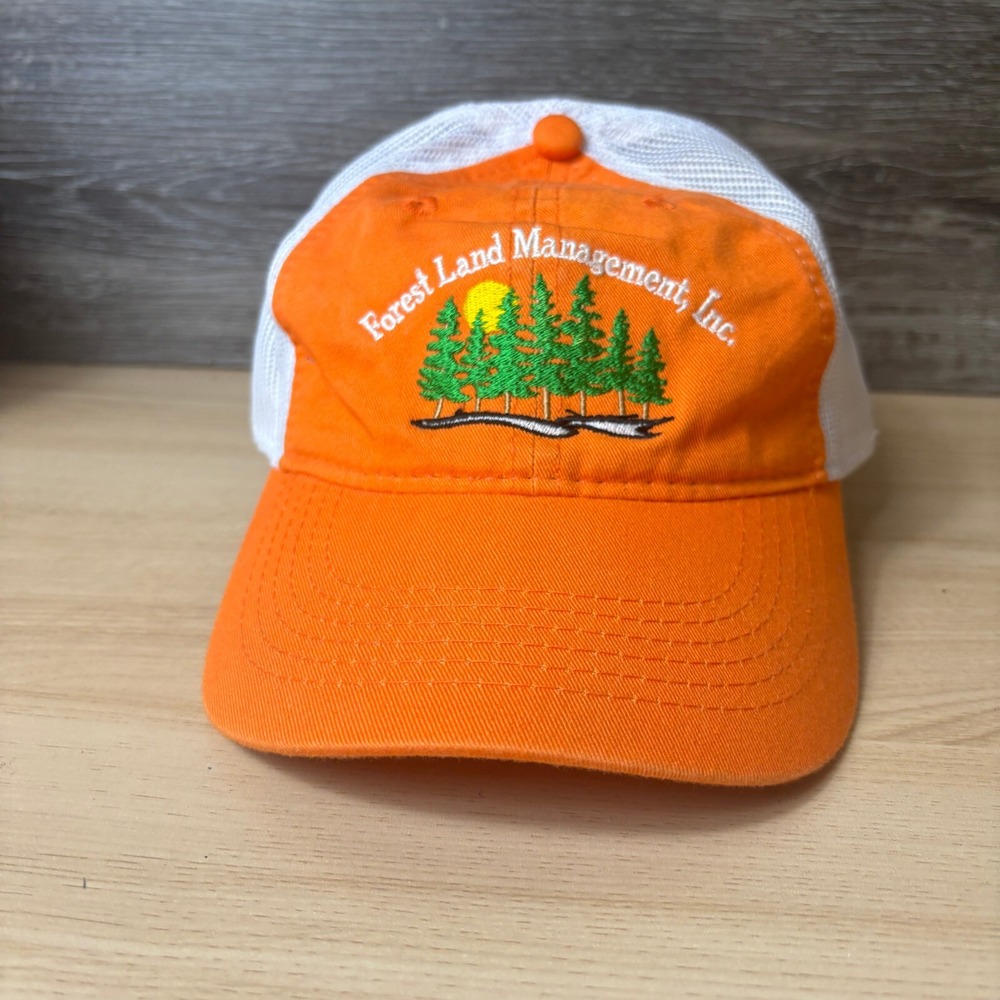 Forest Land Management Hat Cap Strap Back Orange Outdoors Adjustable
